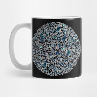 Teal Garden - floral doodle pattern in cream & navy blue Mug